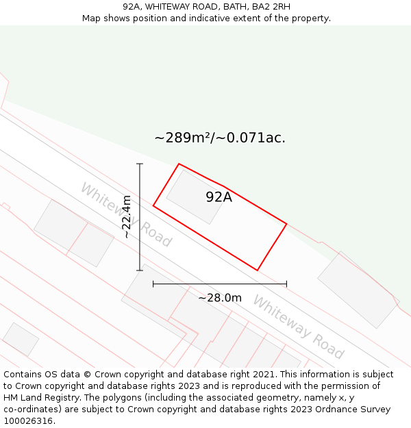 92A, WHITEWAY ROAD, BATH, BA2 2RH: Plot and title map