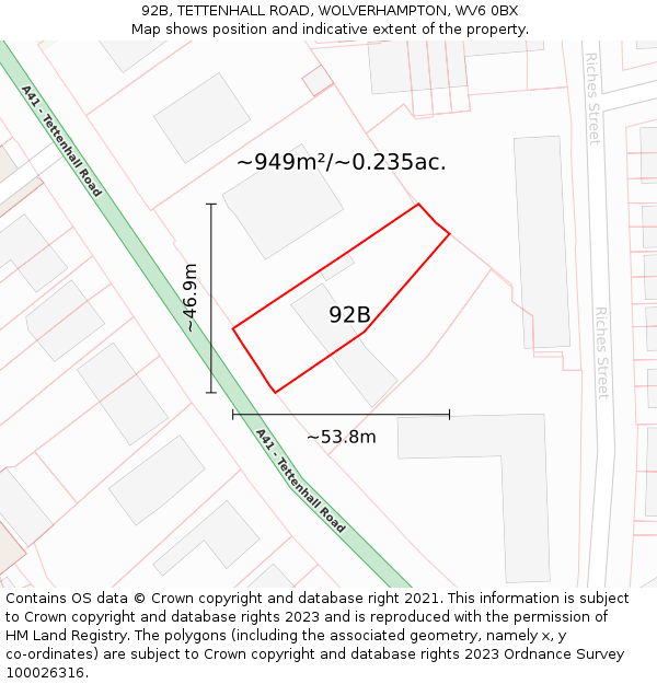 92B, TETTENHALL ROAD, WOLVERHAMPTON, WV6 0BX: Plot and title map