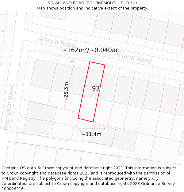 93, ACLAND ROAD, BOURNEMOUTH, BH9 1JH: Plot and title map