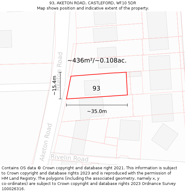 93, AKETON ROAD, CASTLEFORD, WF10 5DR: Plot and title map