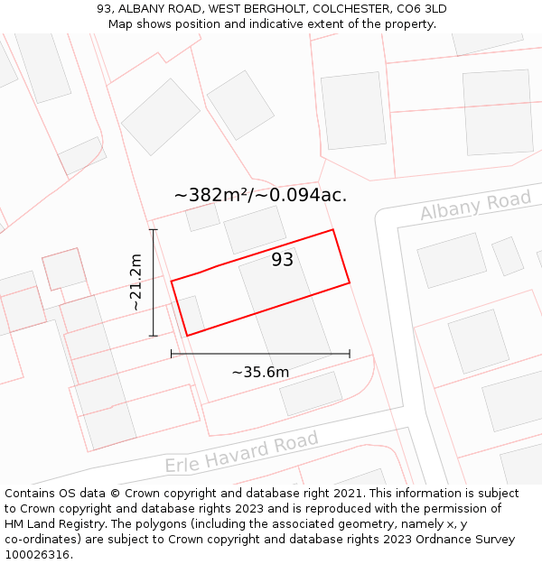 93, ALBANY ROAD, WEST BERGHOLT, COLCHESTER, CO6 3LD: Plot and title map