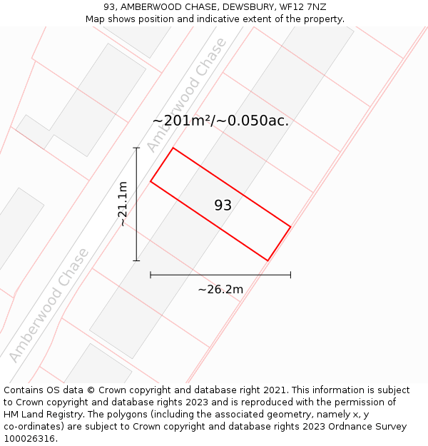 93, AMBERWOOD CHASE, DEWSBURY, WF12 7NZ: Plot and title map