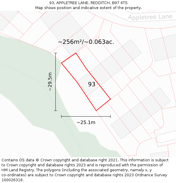 93, APPLETREE LANE, REDDITCH, B97 6TS: Plot and title map