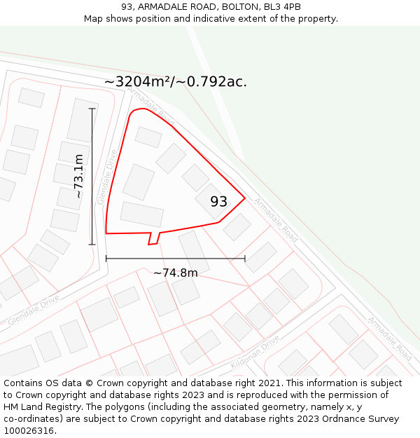 93, ARMADALE ROAD, BOLTON, BL3 4PB: Plot and title map