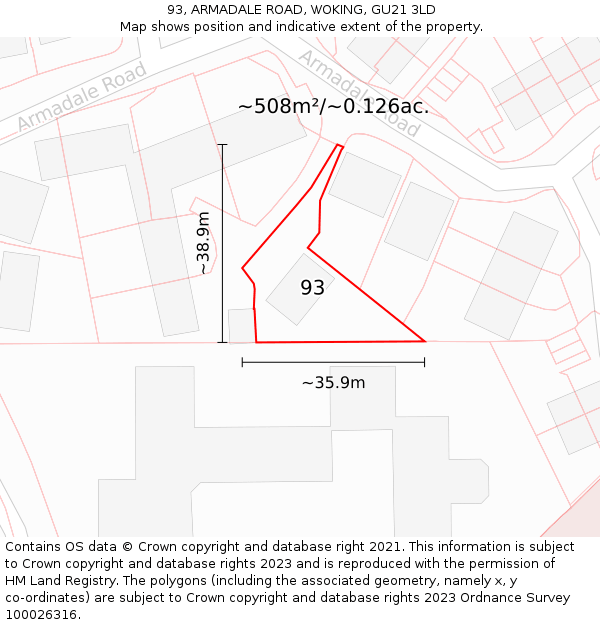 93, ARMADALE ROAD, WOKING, GU21 3LD: Plot and title map