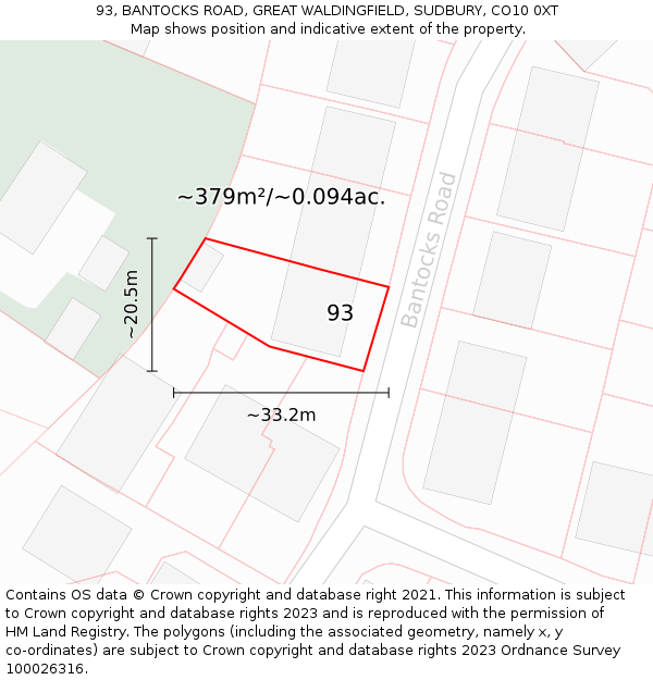 93, BANTOCKS ROAD, GREAT WALDINGFIELD, SUDBURY, CO10 0XT: Plot and title map