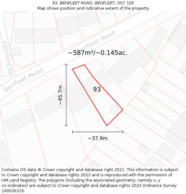 93, BENFLEET ROAD, BENFLEET, SS7 1QF: Plot and title map