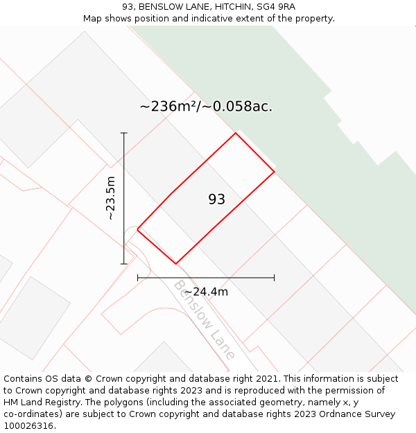 93, BENSLOW LANE, HITCHIN, SG4 9RA: Plot and title map