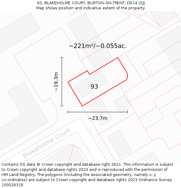 93, BLAKEHOLME COURT, BURTON-ON-TRENT, DE14 2QJ: Plot and title map