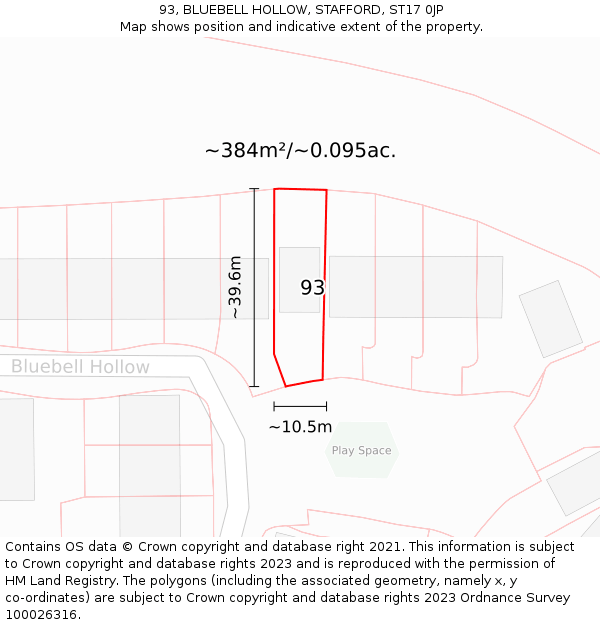 93, BLUEBELL HOLLOW, STAFFORD, ST17 0JP: Plot and title map