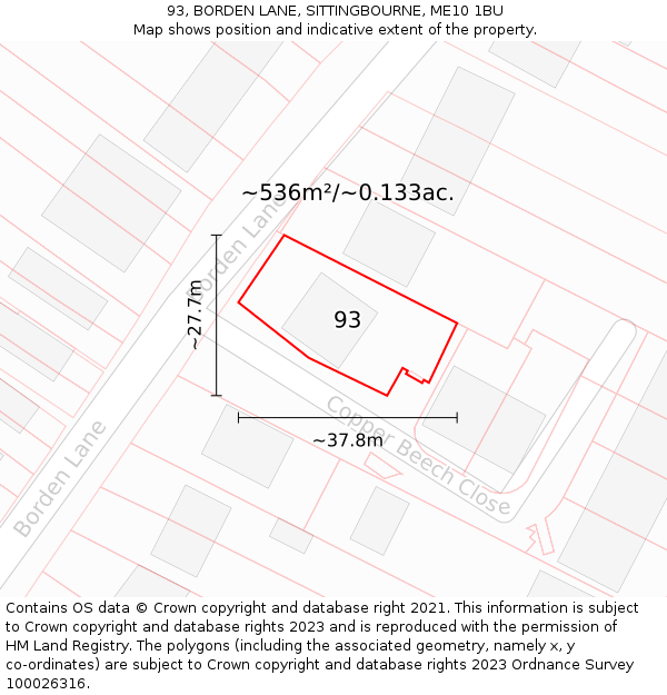 93, BORDEN LANE, SITTINGBOURNE, ME10 1BU: Plot and title map