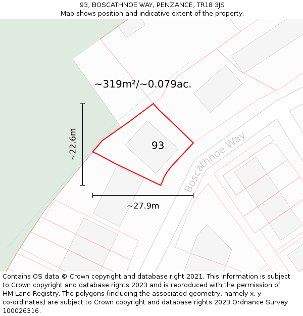 93, BOSCATHNOE WAY, PENZANCE, TR18 3JS: Plot and title map