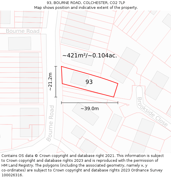 93, BOURNE ROAD, COLCHESTER, CO2 7LP: Plot and title map