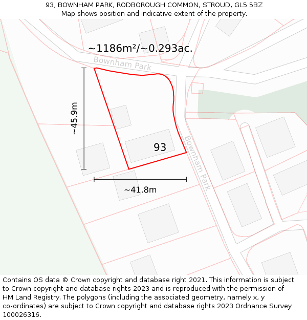 93, BOWNHAM PARK, RODBOROUGH COMMON, STROUD, GL5 5BZ: Plot and title map