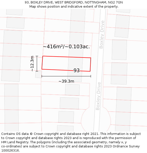 93, BOXLEY DRIVE, WEST BRIDGFORD, NOTTINGHAM, NG2 7GN: Plot and title map