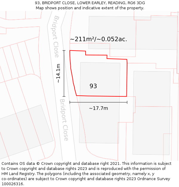 93, BRIDPORT CLOSE, LOWER EARLEY, READING, RG6 3DG: Plot and title map