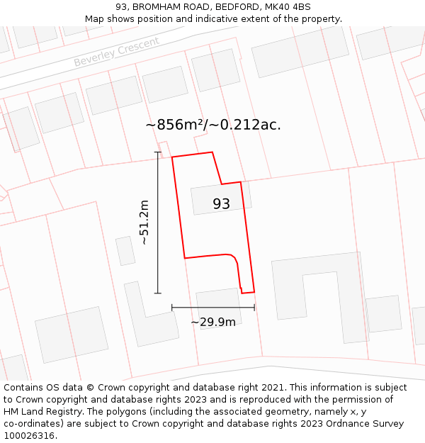 93, BROMHAM ROAD, BEDFORD, MK40 4BS: Plot and title map