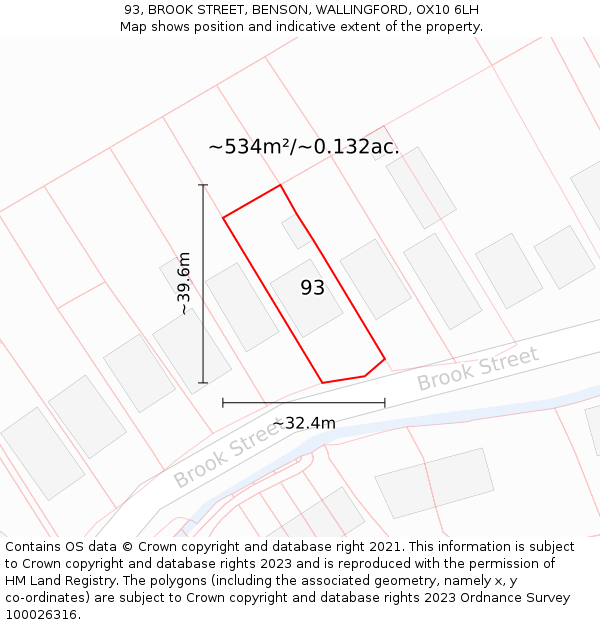 93, BROOK STREET, BENSON, WALLINGFORD, OX10 6LH: Plot and title map