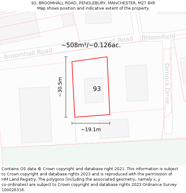 93, BROOMHALL ROAD, PENDLEBURY, MANCHESTER, M27 8XR: Plot and title map