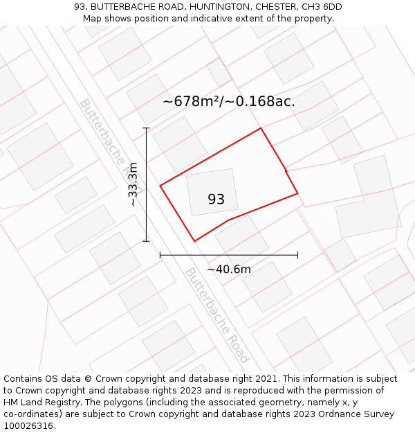 93, BUTTERBACHE ROAD, HUNTINGTON, CHESTER, CH3 6DD: Plot and title map