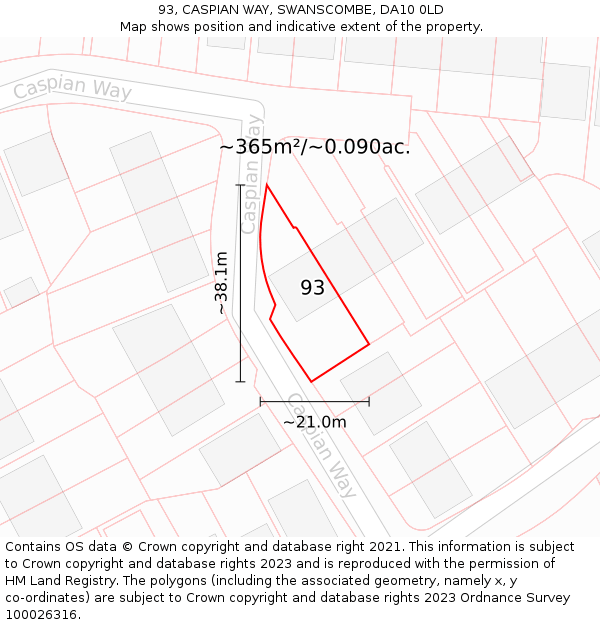 93, CASPIAN WAY, SWANSCOMBE, DA10 0LD: Plot and title map