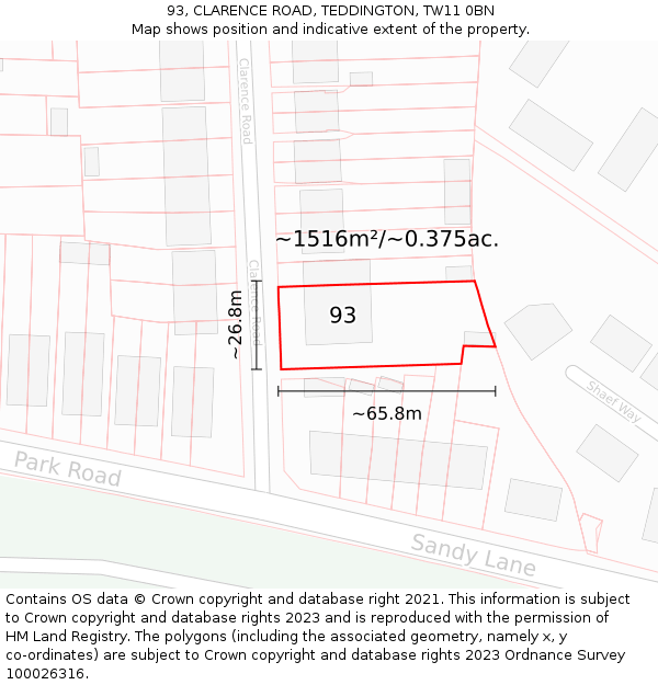 93, CLARENCE ROAD, TEDDINGTON, TW11 0BN: Plot and title map