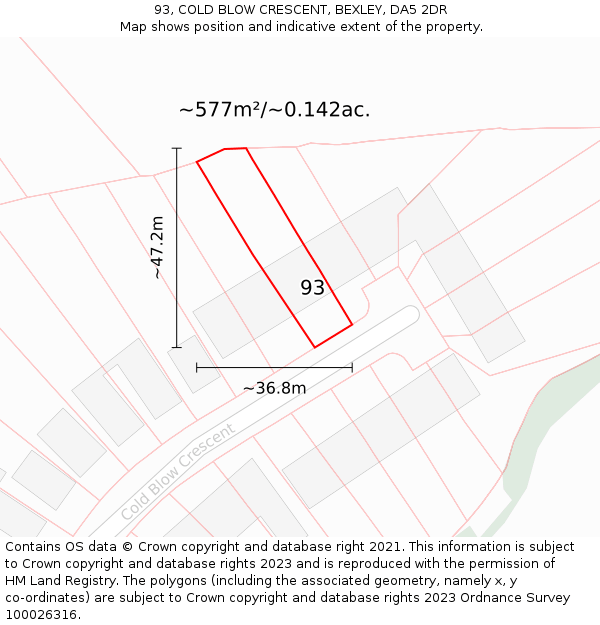 93, COLD BLOW CRESCENT, BEXLEY, DA5 2DR: Plot and title map