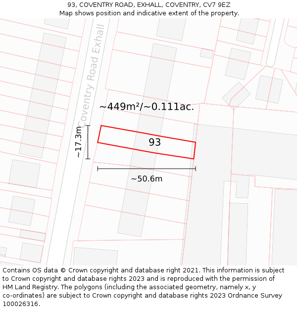 93, COVENTRY ROAD, EXHALL, COVENTRY, CV7 9EZ: Plot and title map