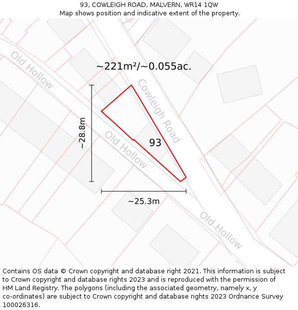 93, COWLEIGH ROAD, MALVERN, WR14 1QW: Plot and title map