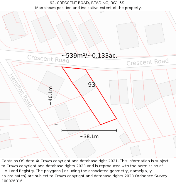 93, CRESCENT ROAD, READING, RG1 5SL: Plot and title map