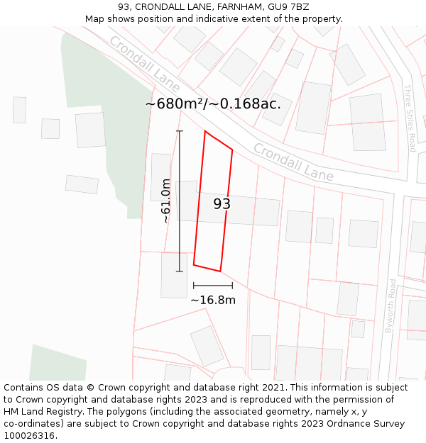 93, CRONDALL LANE, FARNHAM, GU9 7BZ: Plot and title map