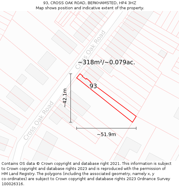93, CROSS OAK ROAD, BERKHAMSTED, HP4 3HZ: Plot and title map