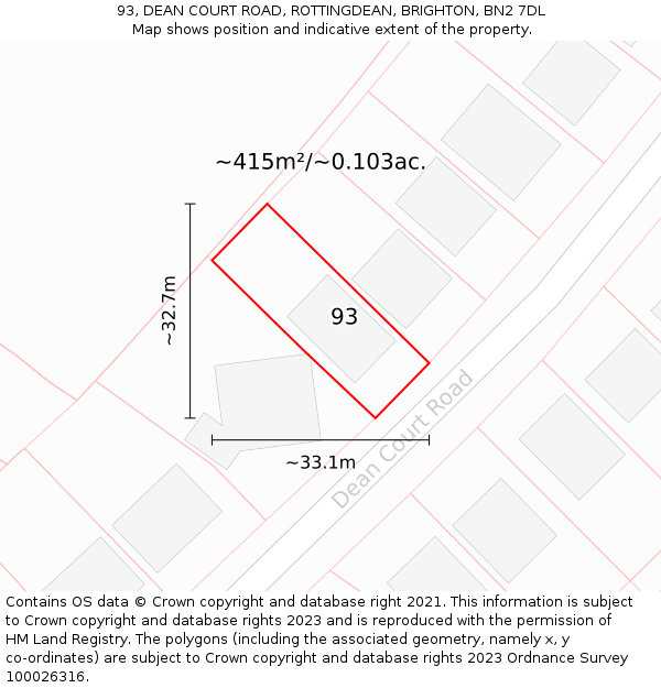 93, DEAN COURT ROAD, ROTTINGDEAN, BRIGHTON, BN2 7DL: Plot and title map