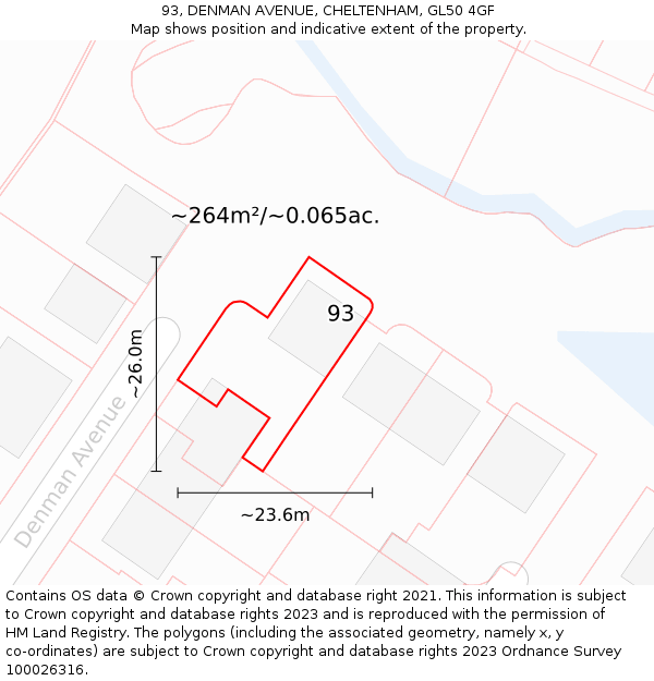 93, DENMAN AVENUE, CHELTENHAM, GL50 4GF: Plot and title map