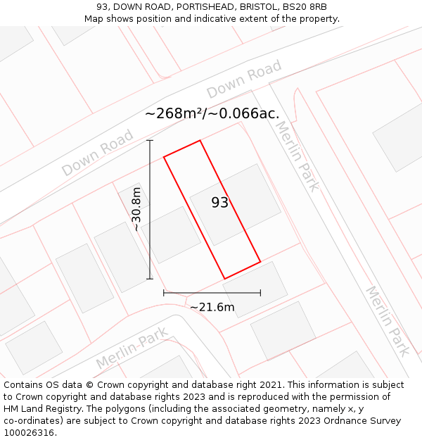 93, DOWN ROAD, PORTISHEAD, BRISTOL, BS20 8RB: Plot and title map