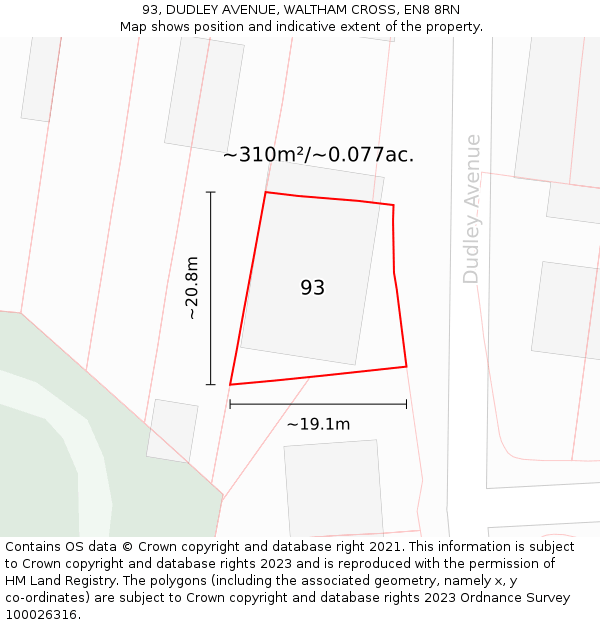 93, DUDLEY AVENUE, WALTHAM CROSS, EN8 8RN: Plot and title map