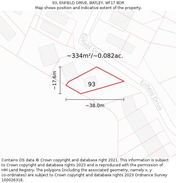 93, ENFIELD DRIVE, BATLEY, WF17 8DR: Plot and title map