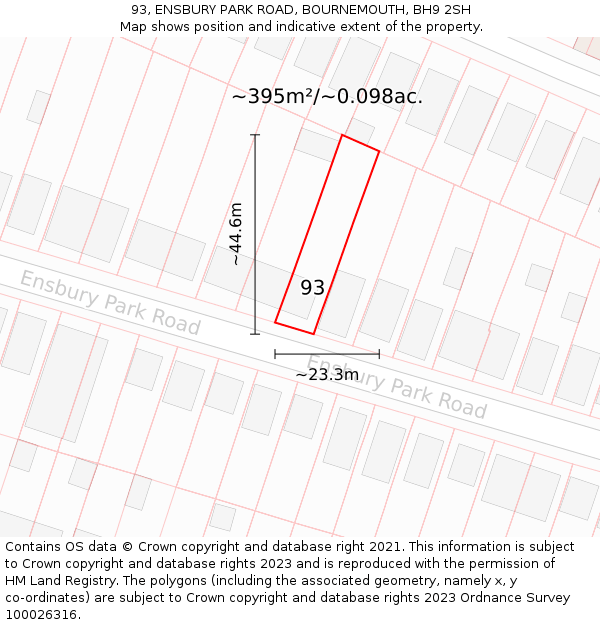 93, ENSBURY PARK ROAD, BOURNEMOUTH, BH9 2SH: Plot and title map