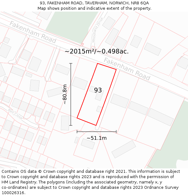 93, FAKENHAM ROAD, TAVERHAM, NORWICH, NR8 6QA: Plot and title map