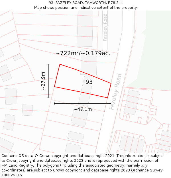 93, FAZELEY ROAD, TAMWORTH, B78 3LL: Plot and title map