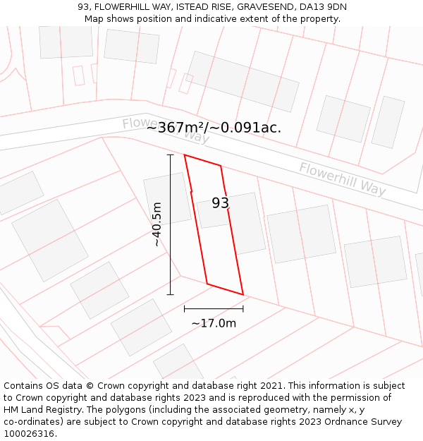 93, FLOWERHILL WAY, ISTEAD RISE, GRAVESEND, DA13 9DN: Plot and title map