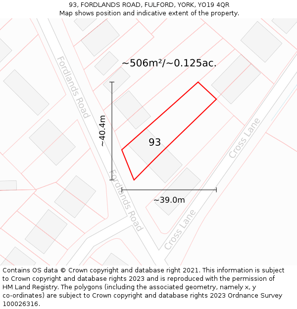 93, FORDLANDS ROAD, FULFORD, YORK, YO19 4QR: Plot and title map