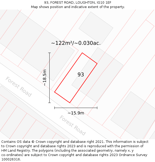 93, FOREST ROAD, LOUGHTON, IG10 1EF: Plot and title map