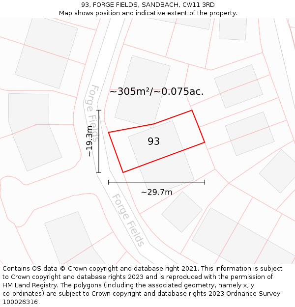 93, FORGE FIELDS, SANDBACH, CW11 3RD: Plot and title map