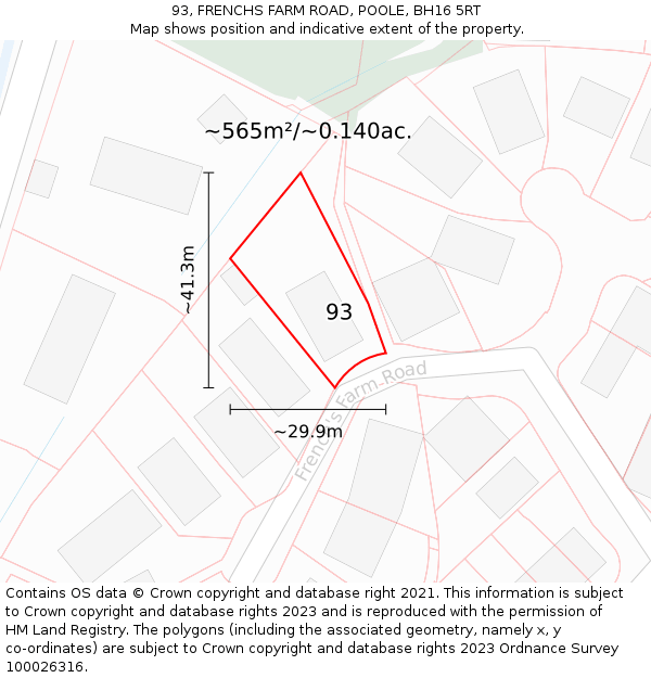 93, FRENCHS FARM ROAD, POOLE, BH16 5RT: Plot and title map