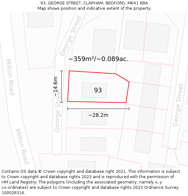 93, GEORGE STREET, CLAPHAM, BEDFORD, MK41 6BA: Plot and title map