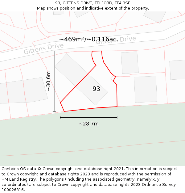 93, GITTENS DRIVE, TELFORD, TF4 3SE: Plot and title map