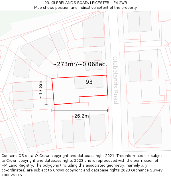93, GLEBELANDS ROAD, LEICESTER, LE4 2WB: Plot and title map