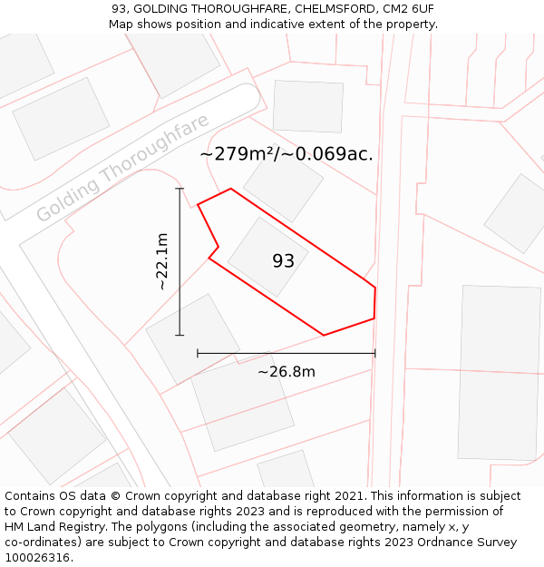 93, GOLDING THOROUGHFARE, CHELMSFORD, CM2 6UF: Plot and title map