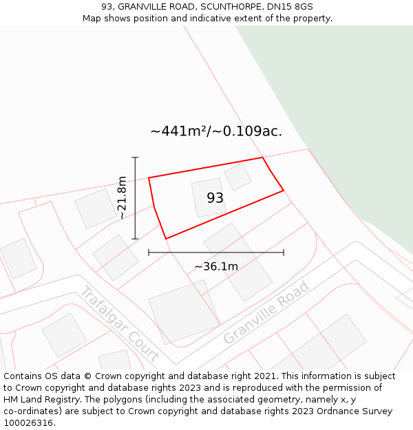 93, GRANVILLE ROAD, SCUNTHORPE, DN15 8GS: Plot and title map